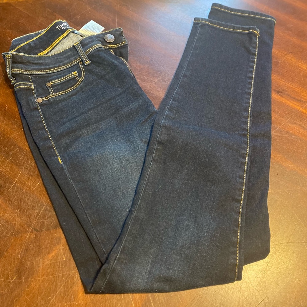 Time and Tru Dark Indigo Skinny Jeans with Contrast Stitching